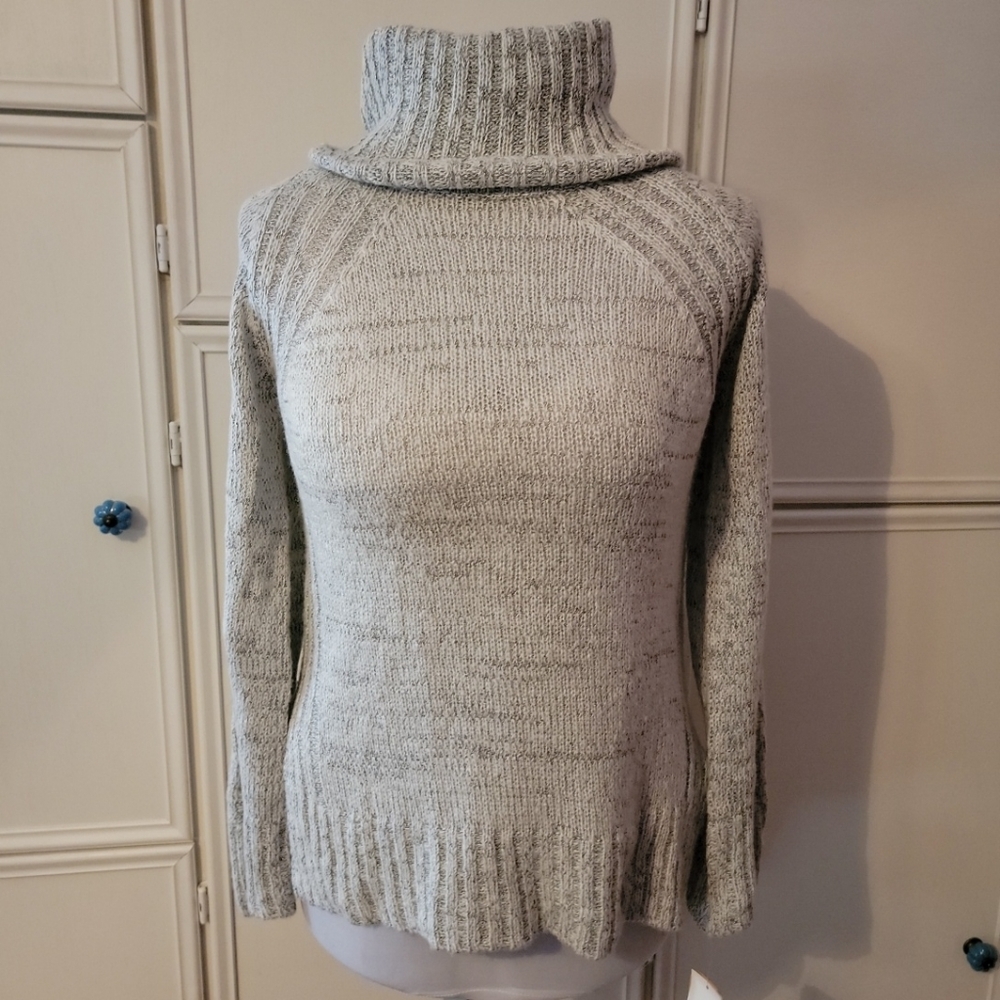 Copper Key Heather Grey Turtleneck Sweater w/ Lacy Detailing